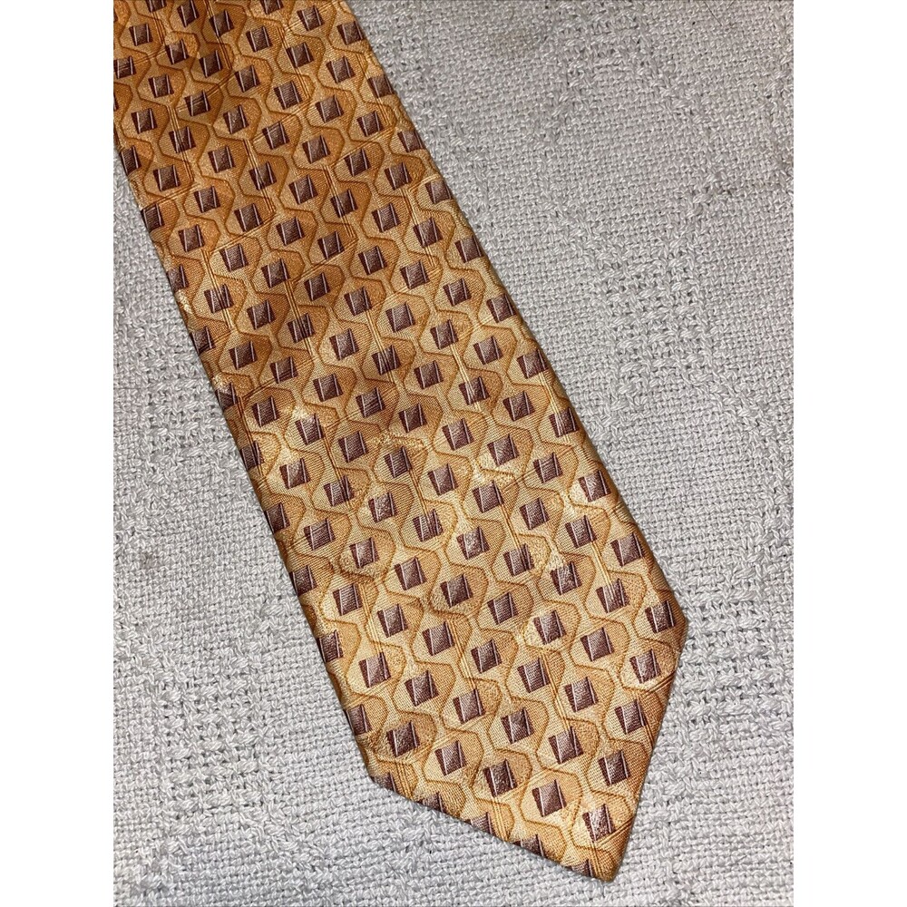 Ermenegildo Zegna Men’s Dress Tie Size 57” 3.5” Yellow Geometric Business Formal
